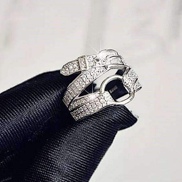 STERLING SILVER BUCKLE ZIRCON RING - Picture 5 of 14